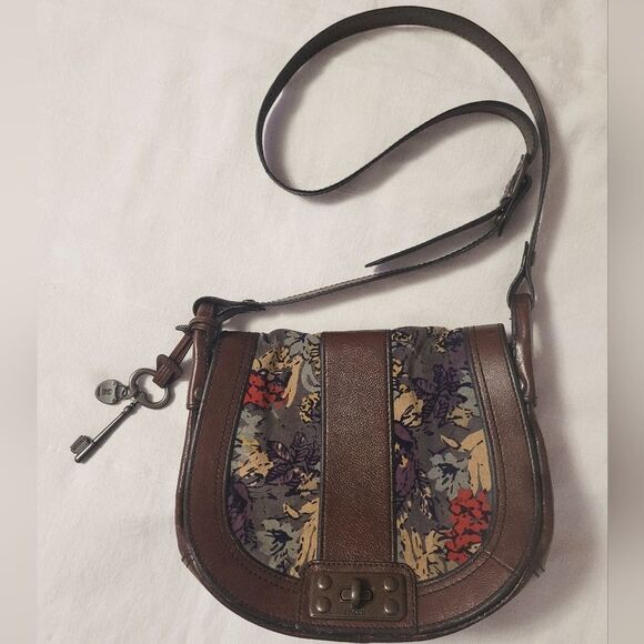 Floral Fossil VRI Brown Crossbody Bag - Picture 1 of 5